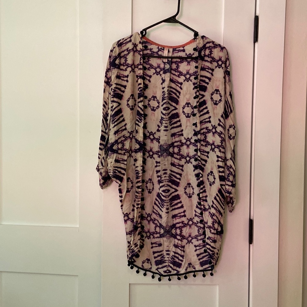 Purple + white multi printed kimono